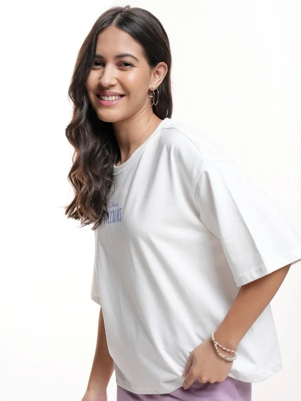 Disney By Tokyo Talkies Women White Disney Villain Printed Round Neck T-Shirt