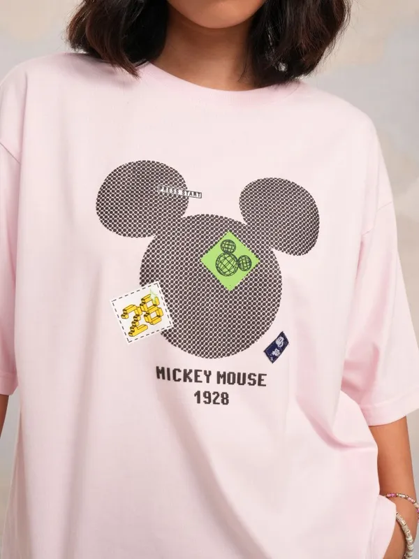 Disney By Tokyo Talkies Women Pink Mickey Mouse Printed Round Neck T-Shirt