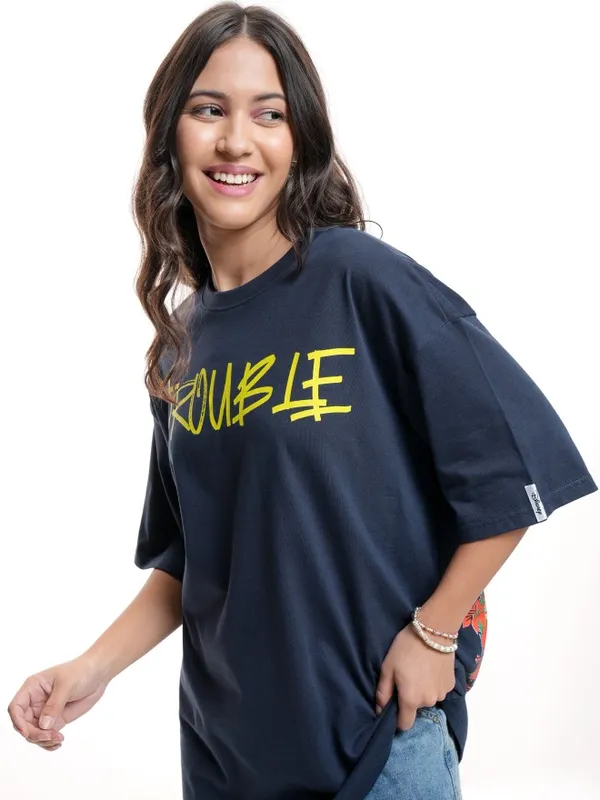 Disney By Tokyo Talkies Women Navy Blue Stitch Printed Round Neck T-Shirt
