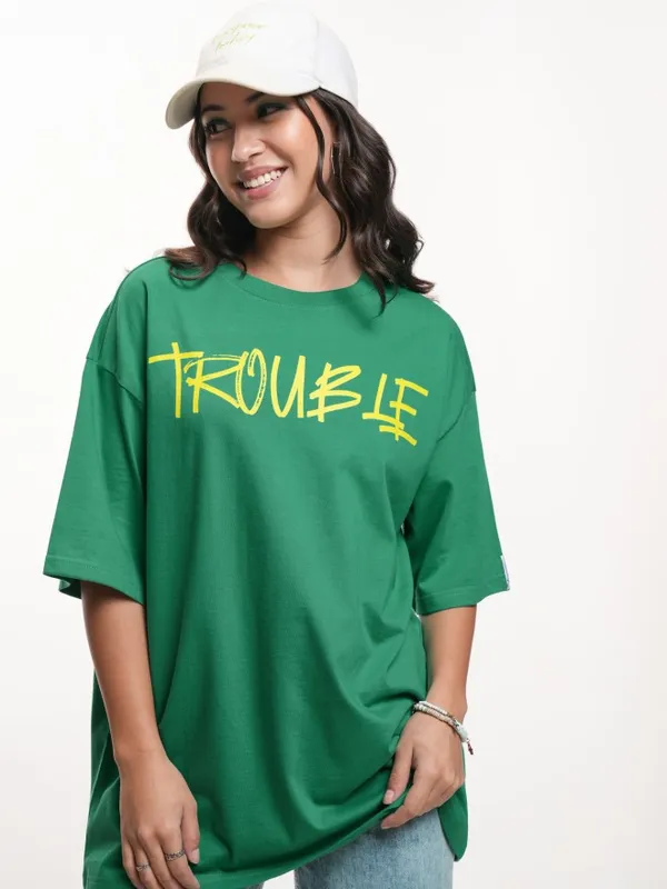 Stitch Printed Women Printed Oversized Fit T-Shirt