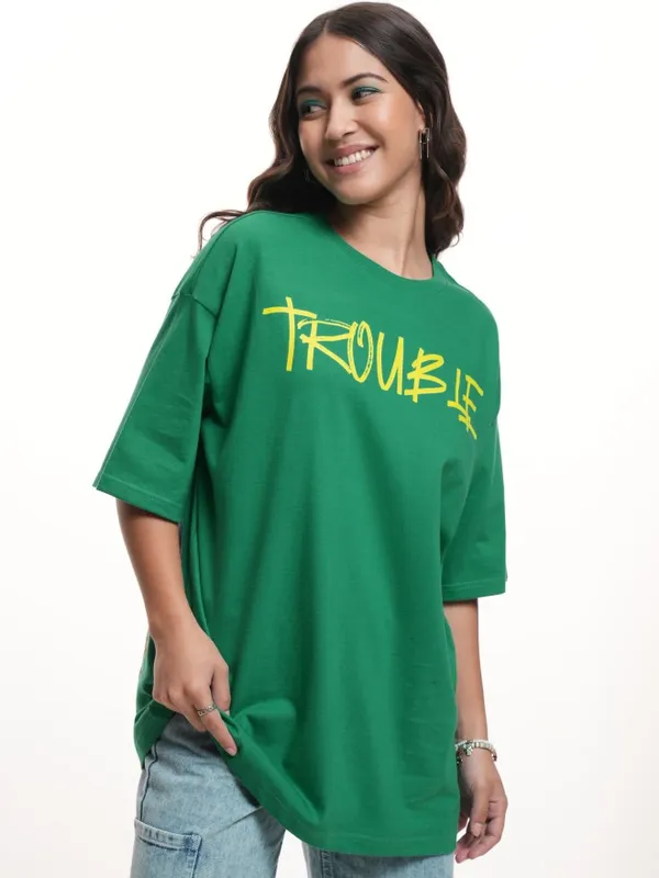 Disney By Tokyo Talkies Women Green Stitch Printed Round Neck T-Shirt