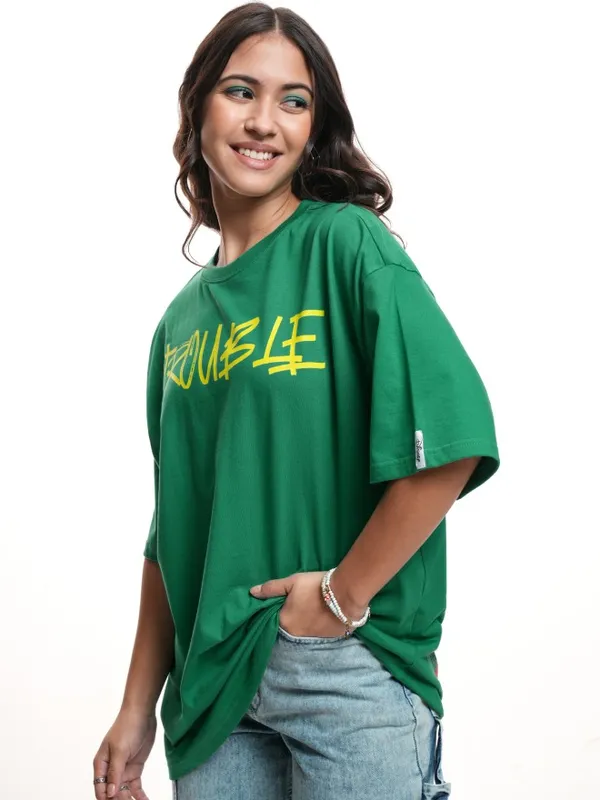 Disney By Tokyo Talkies Women Green Stitch Printed Round Neck T-Shirt