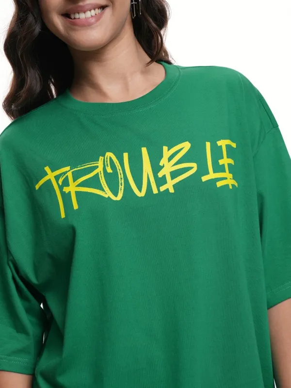 Disney By Tokyo Talkies Women Green Stitch Printed Round Neck T-Shirt