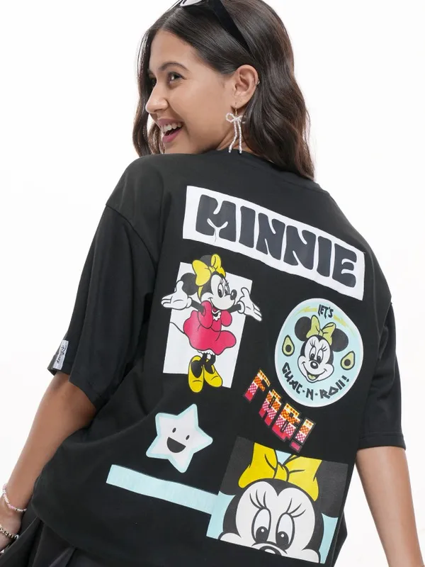 Disney By Tokyo Talkies Women Black Minnie Mouse Printed Round Neck T-Shirt