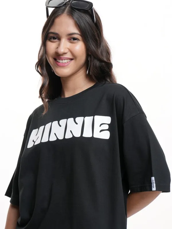 Disney By Tokyo Talkies Women Black Minnie Mouse Printed Round Neck T-Shirt