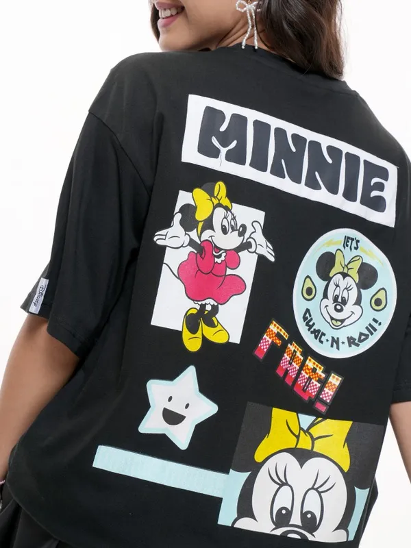 Disney By Tokyo Talkies Women Black Minnie Mouse Printed Round Neck T-Shirt