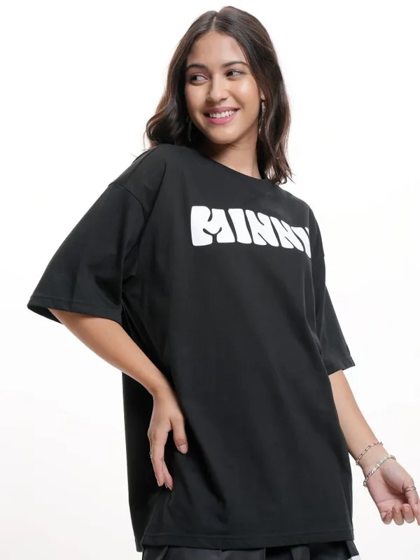 Disney By Tokyo Talkies Women Black Minnie Mouse Printed Round Neck T-Shirt