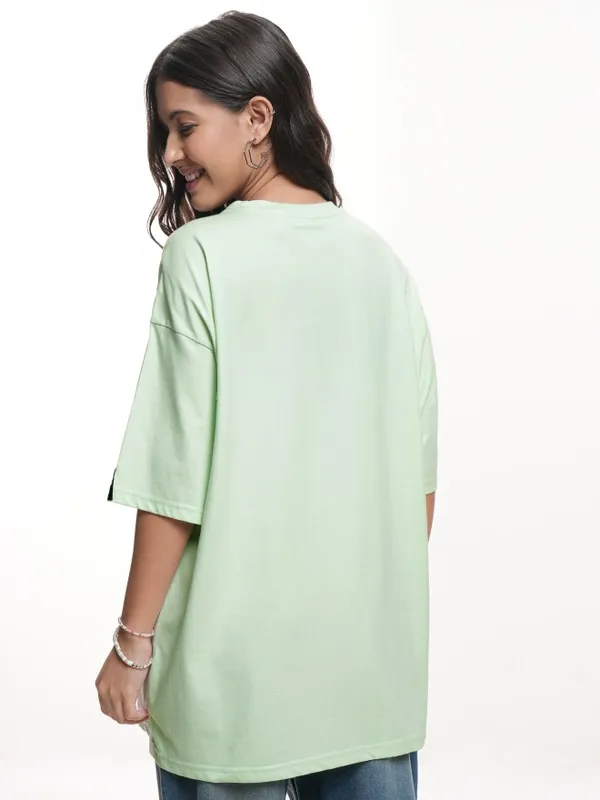 Disney By Tokyo Talkies Women Green Bambi Printed Oversized Fit T-Shirt