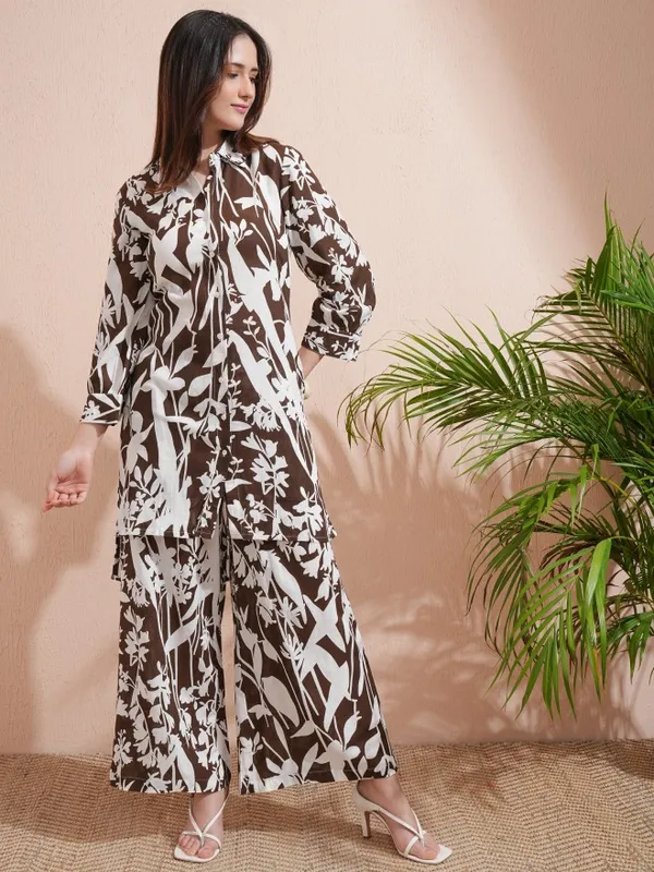 Vishudh Women Brown Tunic With Palazzos