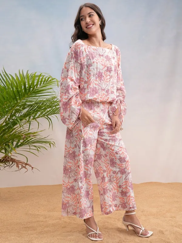 Vishudh Women White Top With Palazzos Co-Ords