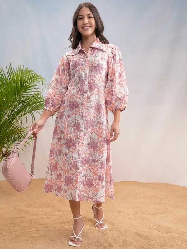 Vishudh Women White Printed Shirt Dress