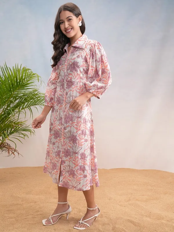 Vishudh Women White Printed Shirt Dress