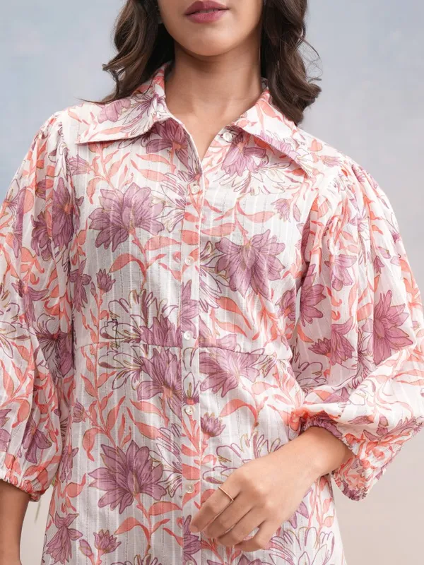 Vishudh Women White Printed Shirt Dress