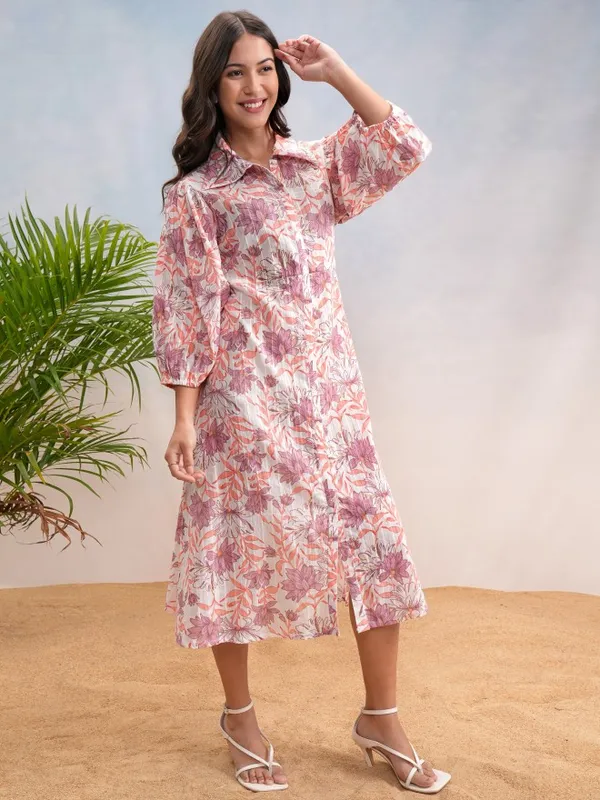 Vishudh Women White Printed Shirt Dress