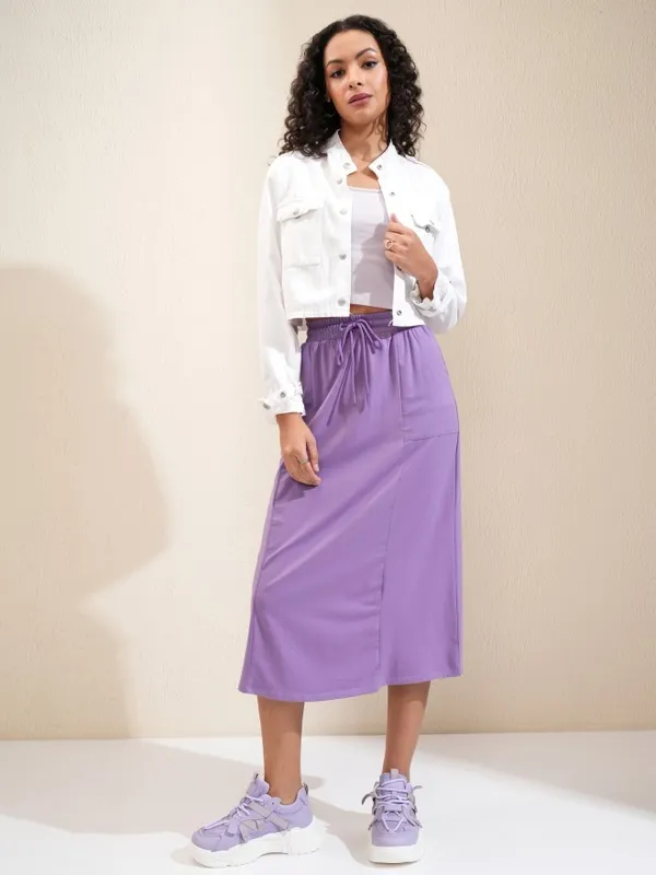 Tokyo Talkies Women Lavender Midi Skirt