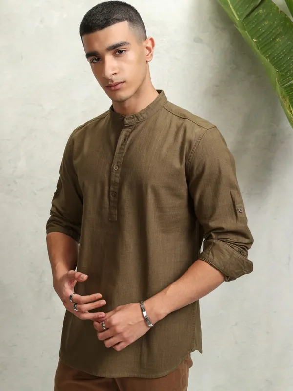 Highlader Men Mustard Solid Regular Fit Casual Shirt
