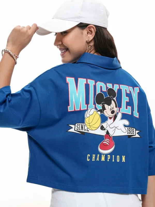 Mickey Mouse Women's Printed Polo Collar T-Shirt