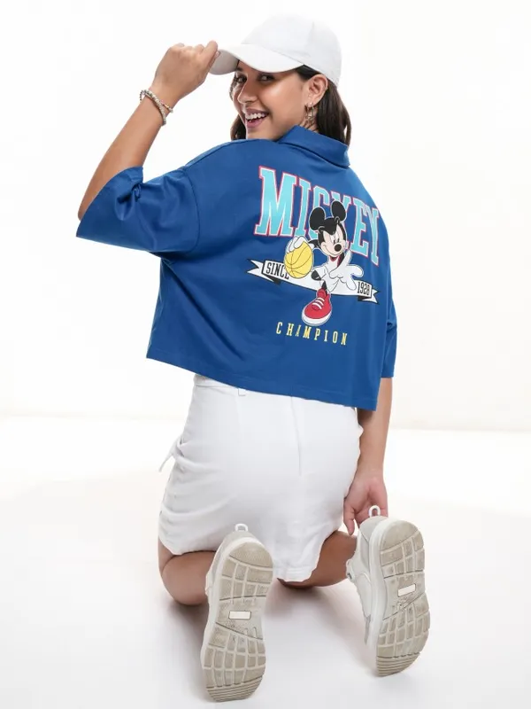 Mickey Mouse Women's Printed Polo Collar T-Shirt