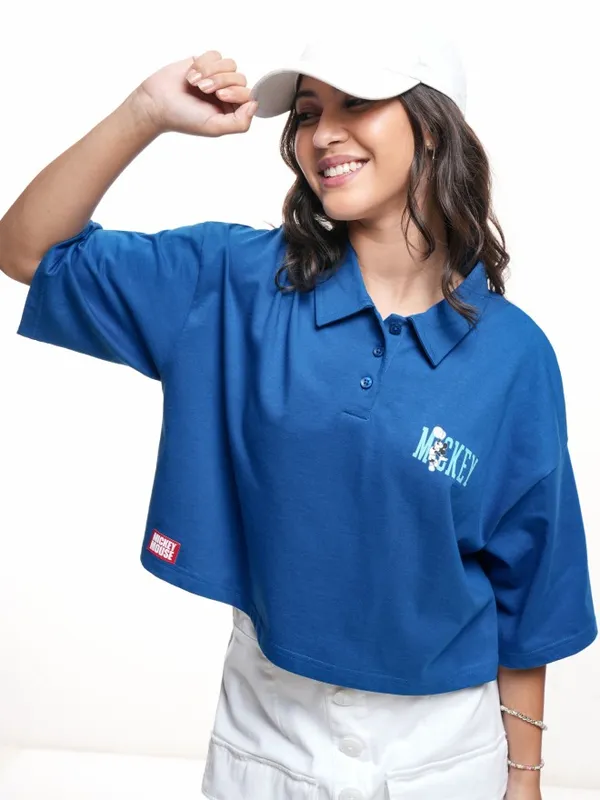 Mickey Mouse Women's Printed Polo Collar T-Shirt
