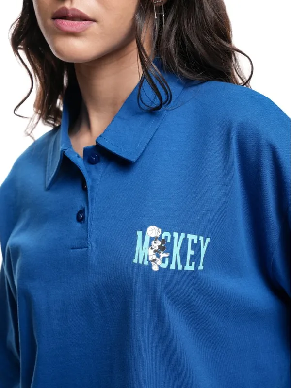Mickey Mouse Women's Printed Polo Collar T-Shirt