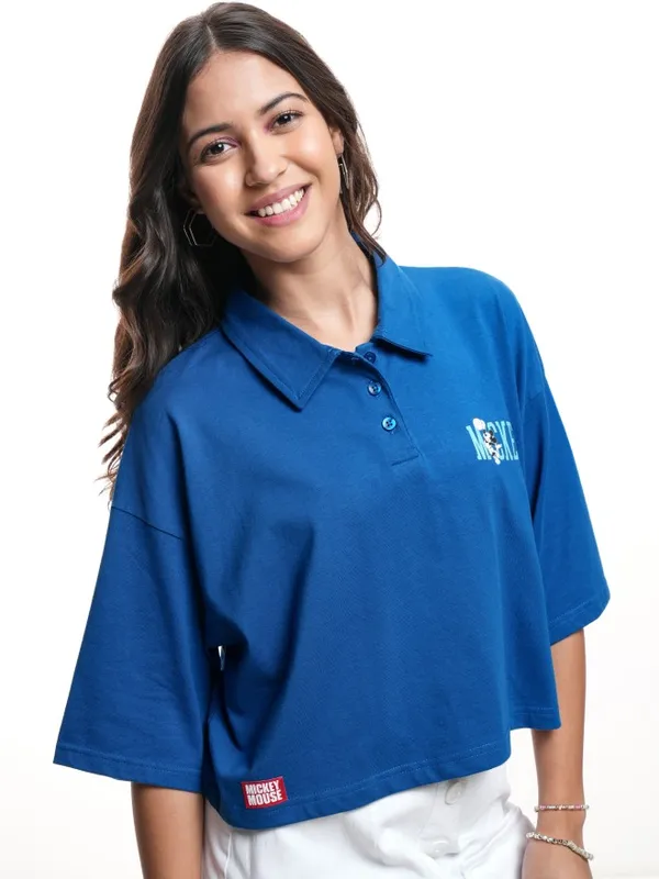 Mickey Mouse Women's Printed Polo Collar T-Shirt