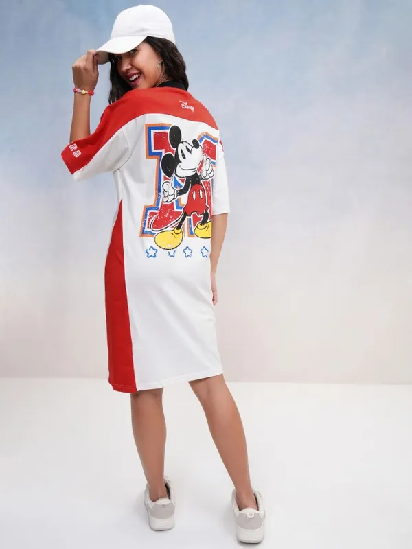 Disney By Tokyo Talkies Women Red Mickey Mouse Printed T-Shirt Dress