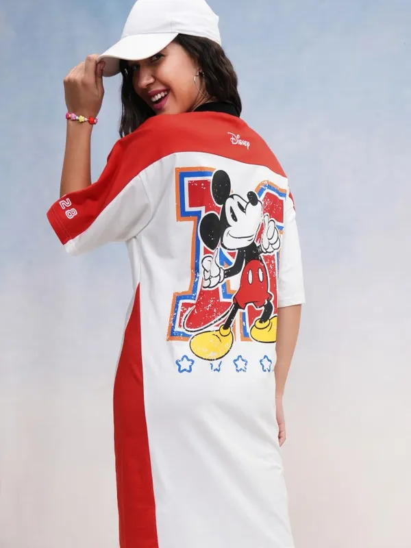 Disney By Tokyo Talkies Women Red Mickey Mouse Printed T-Shirt Dress