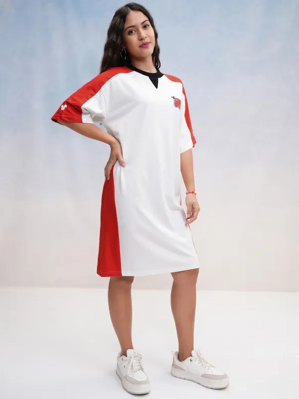 Disney By Tokyo Talkies Women Red Mickey Mouse Printed T-Shirt Dress