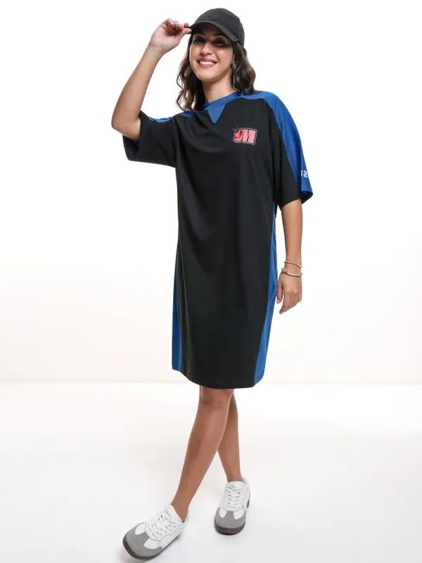 Disney By Tokyo Talkies Women Blue Mickey Mouse Printed T-Shirt Dress