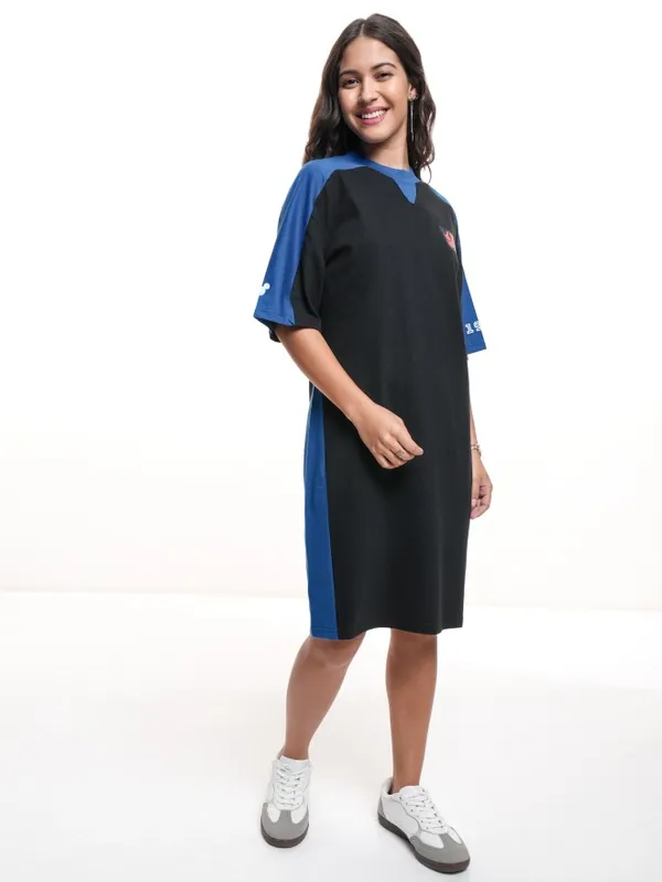 Disney By Tokyo Talkies Women Blue Mickey Mouse Printed T-Shirt Dress