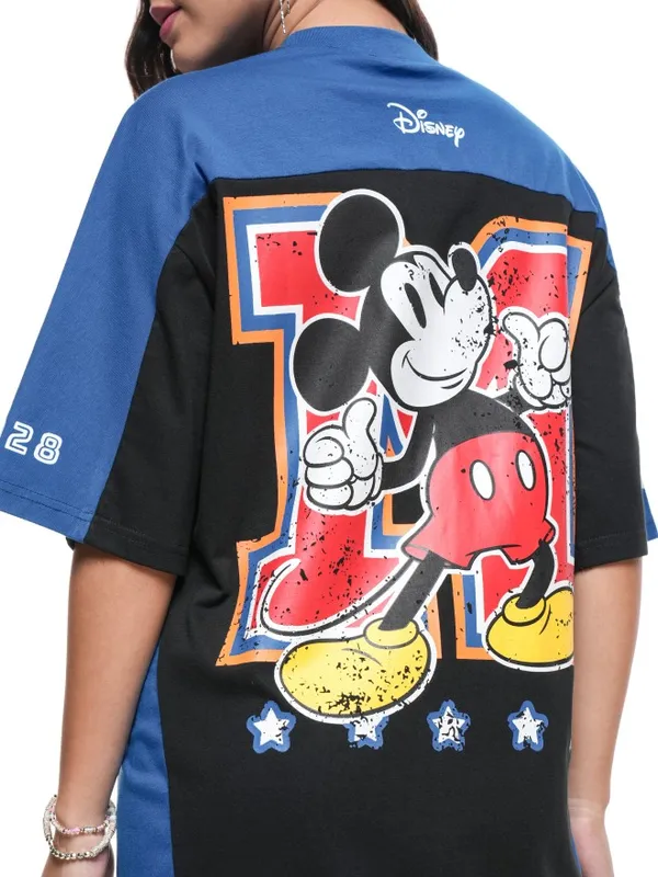 Disney By Tokyo Talkies Women Blue Mickey Mouse Printed T-Shirt Dress