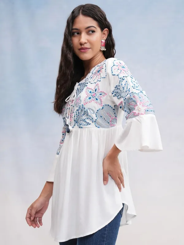 Vishudh Women Off White Embroidered Top