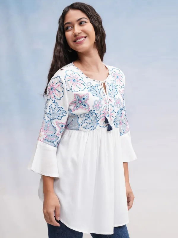 Vishudh Women Off White Embroidered Top