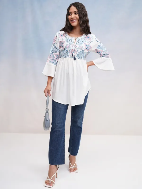 Vishudh Women Off White Embroidered Top