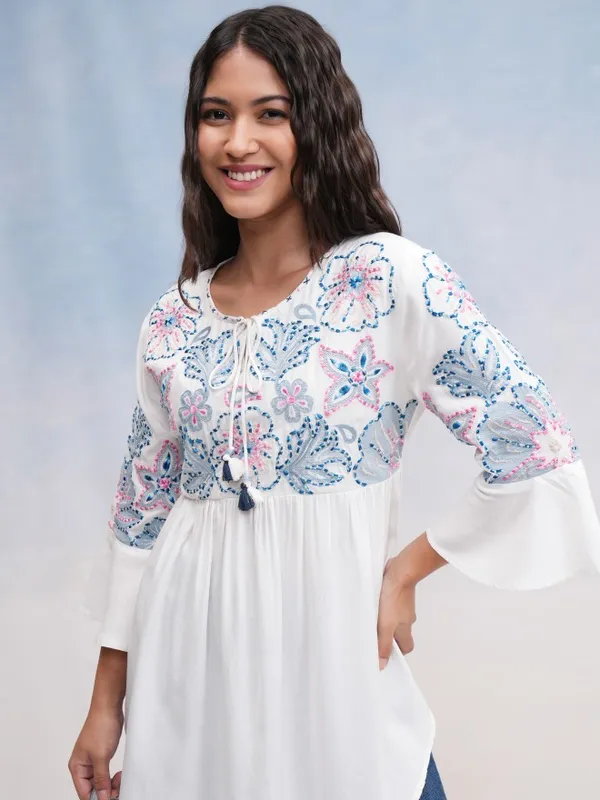 Vishudh Women Off White Embroidered Top