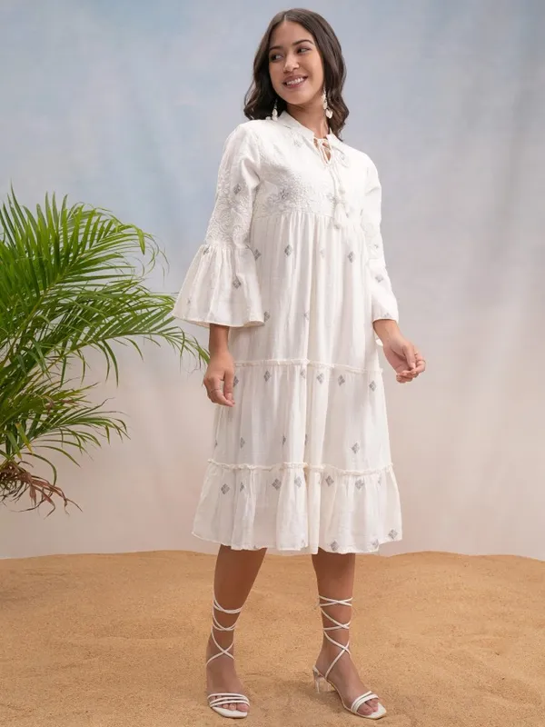 Vishudh Women Off White Embroidered A-Line Dress