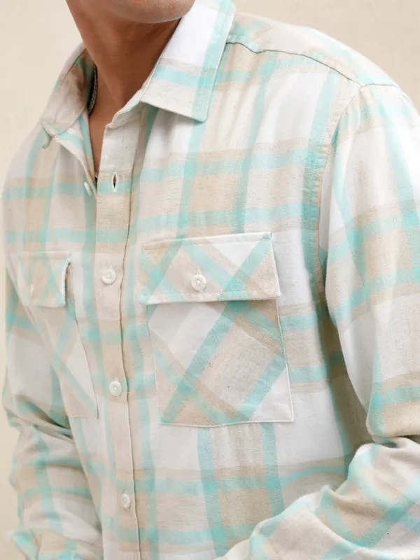 Locomotive Men Beige Checked Relaxed Fit Casual Shirt
