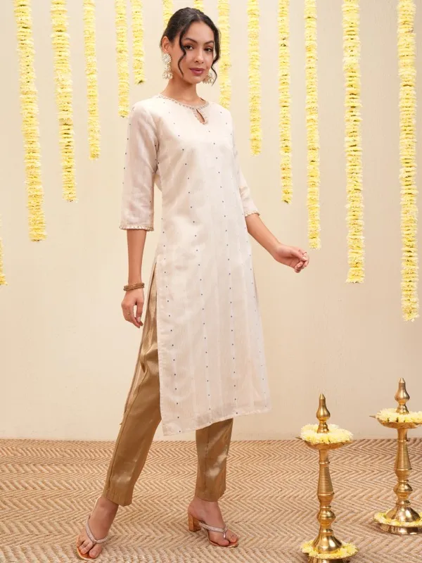 Vishudh Women Beige Printed Straight Kurta
