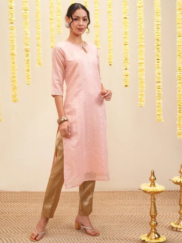 Vishudh Women Pink Printed Straight Kurta