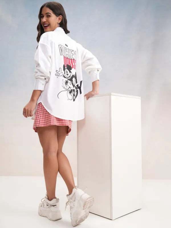 Disney By Tokyo Talkies Women White Mickey Mouse Printed Casual Shirt