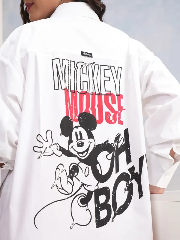 Disney By Tokyo Talkies Women White Mickey Mouse Printed Casual Shirt