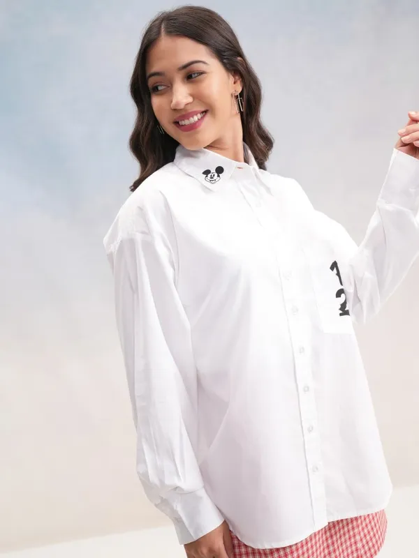 Disney By Tokyo Talkies Women White Mickey Mouse Printed Casual Shirt
