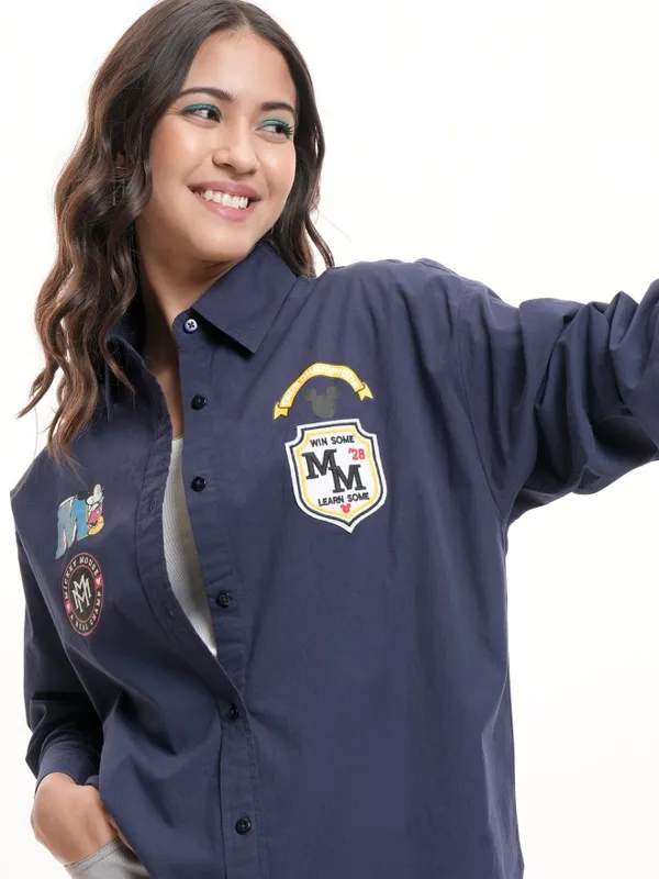 Disney By Tokyo Talkies Women Navy Blue Mickey Mouse Printed Casual Shirt