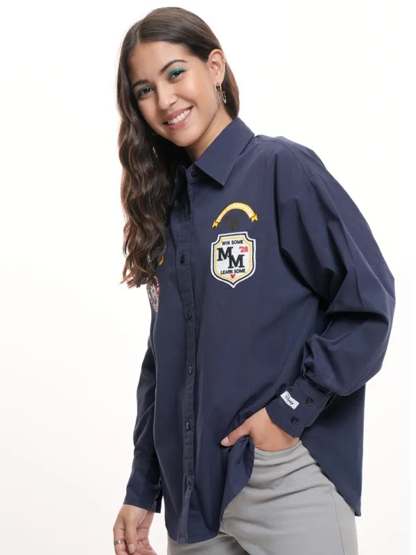 Disney By Tokyo Talkies Women Navy Blue Mickey Mouse Printed Casual Shirt