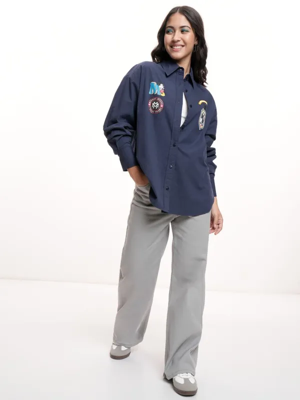 Disney By Tokyo Talkies Women Navy Blue Mickey Mouse Printed Casual Shirt