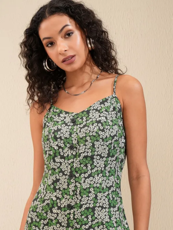Tokyo Talkies Women Green Printed A-Line Dress