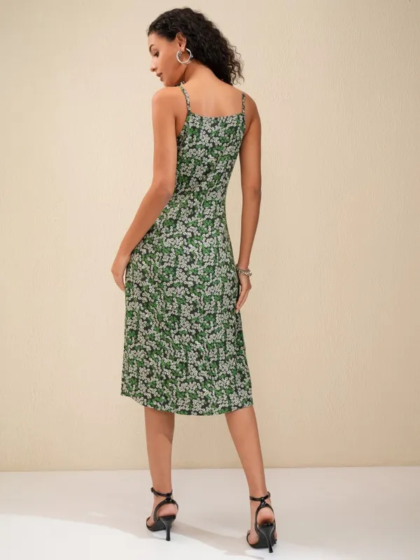 Tokyo Talkies Women Green Printed A-Line Dress