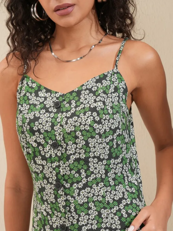 Tokyo Talkies Women Green Printed A-Line Dress