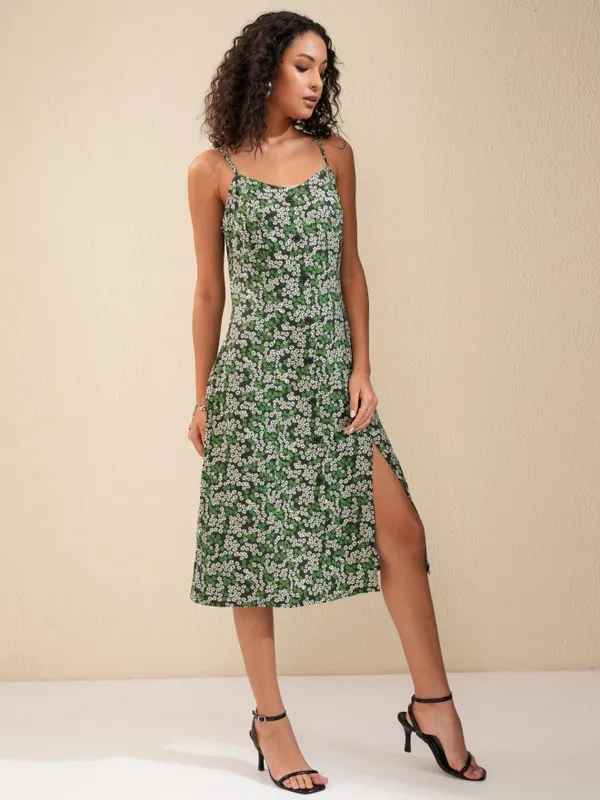 Tokyo Talkies Women Green Printed A-Line Dress