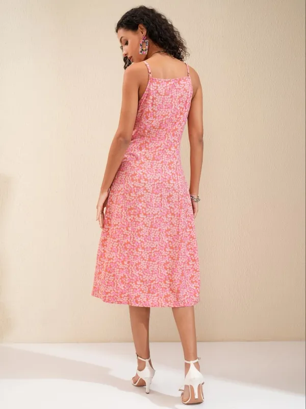 Tokyo Talkies Women Pink Printed A-Line Dress